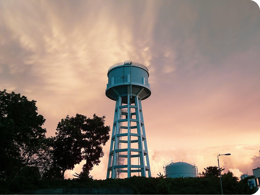 Water tower at sunset